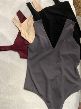 Bundle of Women’s Tank Bodysuits 4- Black, Gray, Nude & Burgundy